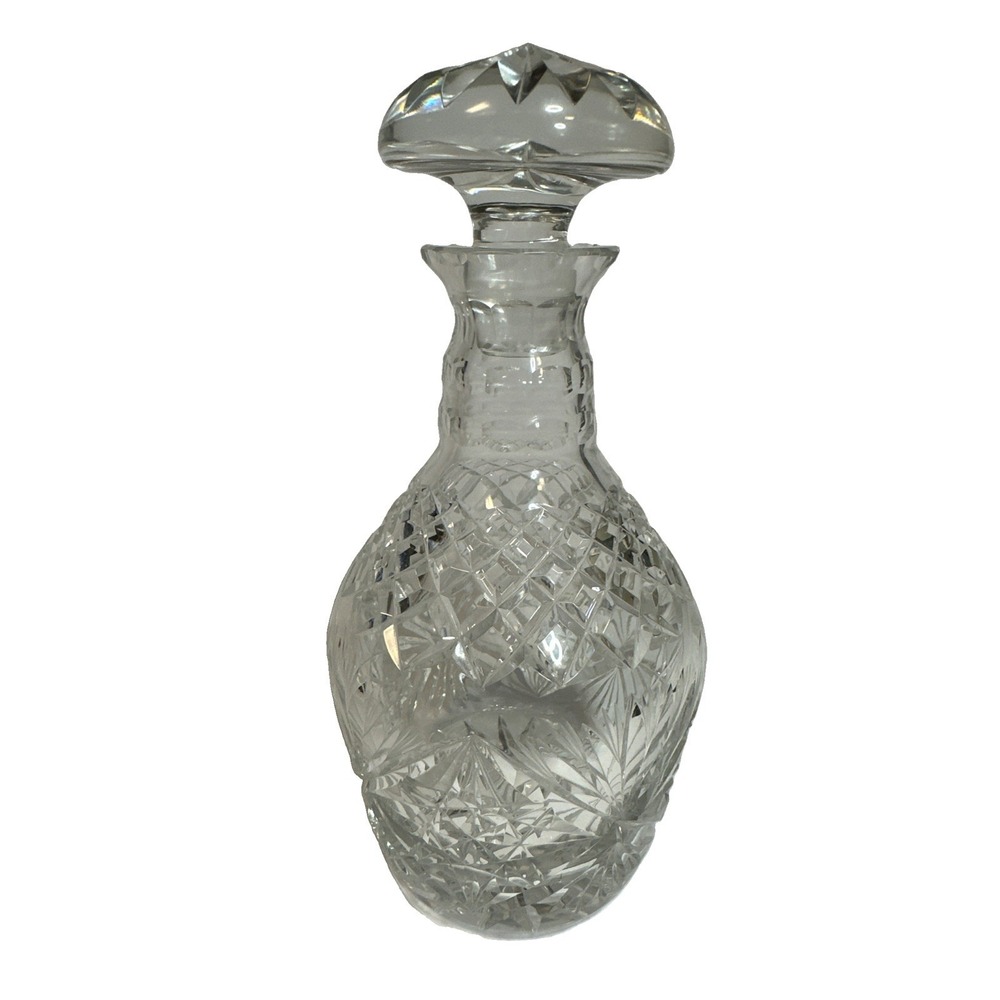 VTG European Lead Crystal Hand Cut Decanter with Diamond Cuts Mushroom Stopper